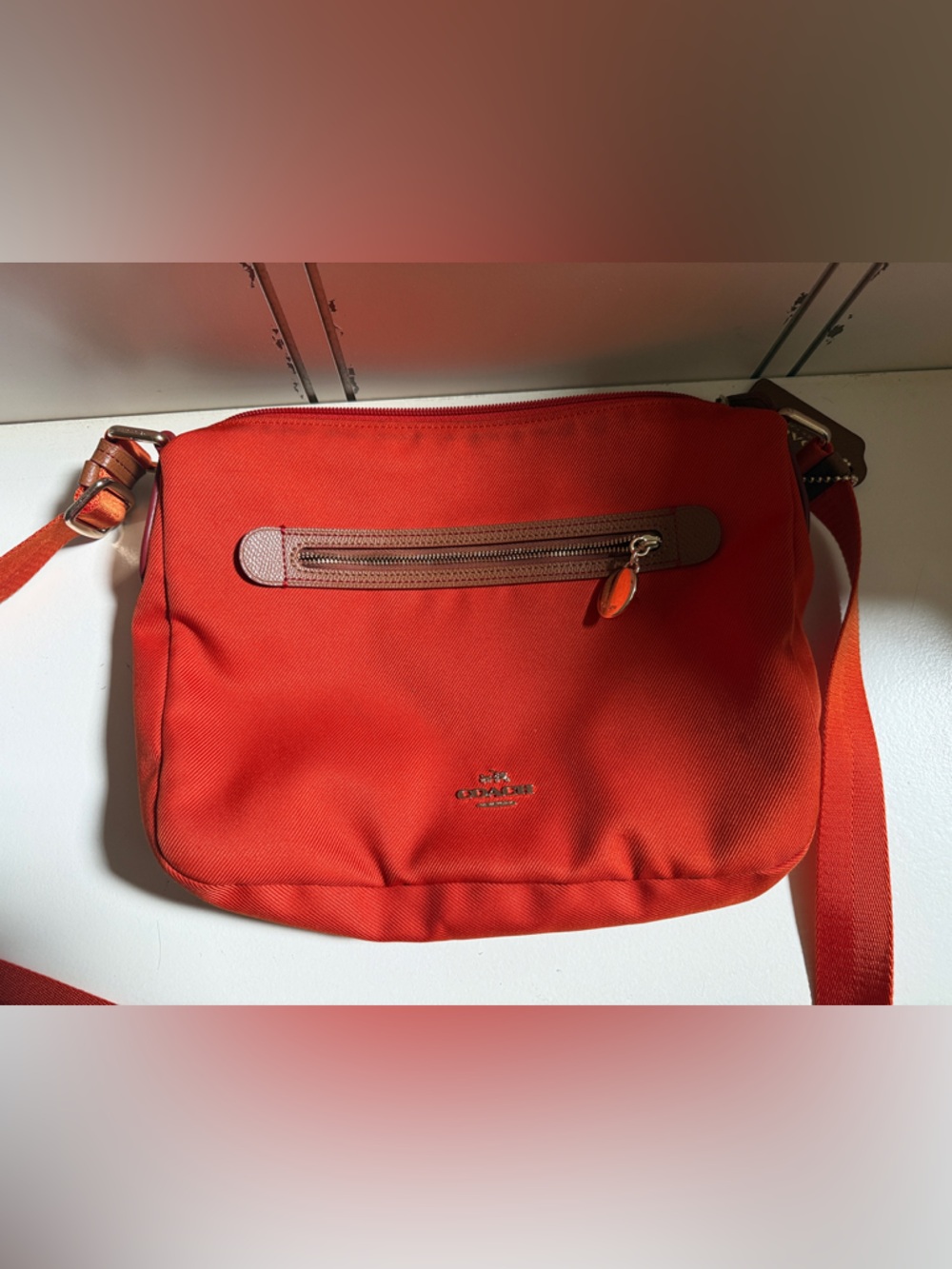 Coach Orange Crossbody Bag with Brown Trim